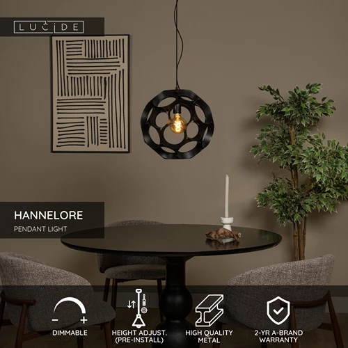 Lucide HANNELORE - Pendant light - Ø 40 cm - 1xE27 - Black - USP